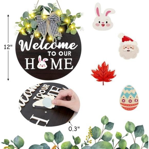 Interchangeable Welcome Sign for Front Door, Christmas Wreaths for Front Door - Picture 3 of 8